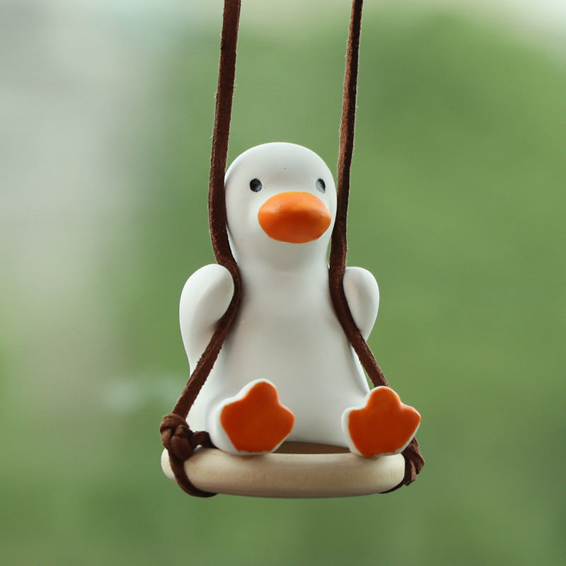 Cute Anime Little Duck Car Pendant, Swinging Rearview Mirror Ornament for Girls, Interior Decoration and Gift