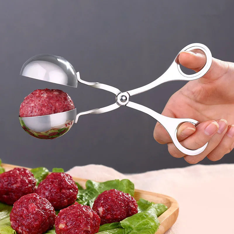 Stainless Steel Meatball Maker Tool – Fish, Meat & Rice Ball Mold with Clip Tongs