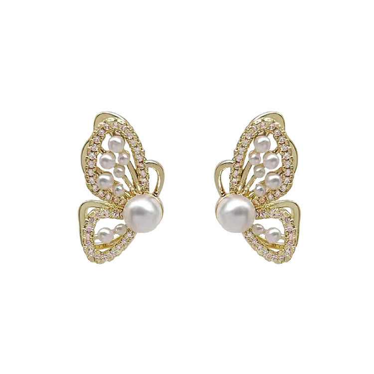 Hollow Butterfly Pearl Stud Earrings For Women