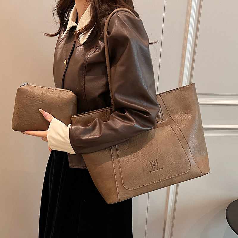 Casual Retro Shoulder Bag – Textured Commuter Tote