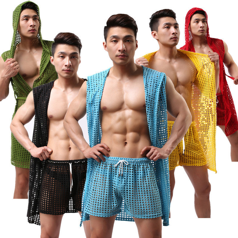 Men's Fashion Casual Loungewear Fishing Net Bathrobe