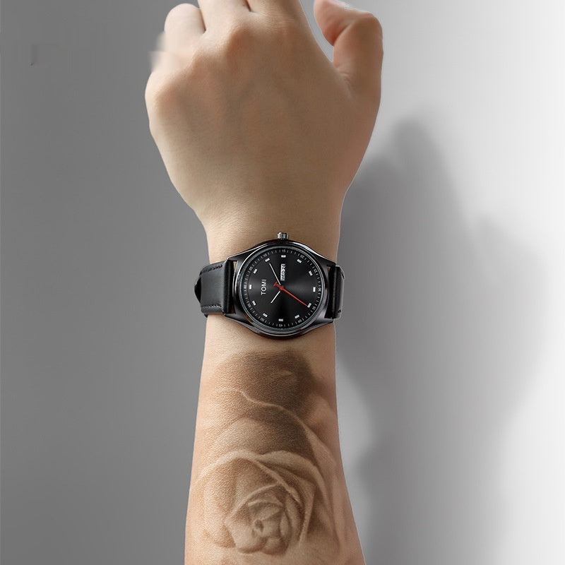 Fashion Simple Double Calendar Leather-belt Watch