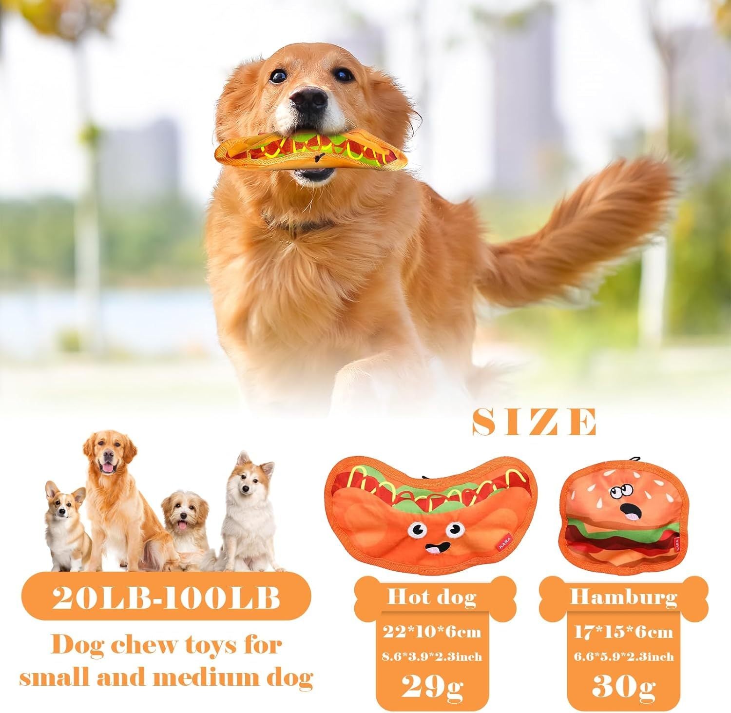 Durable Crinkle Squeaky Hamburger Dog Toy
