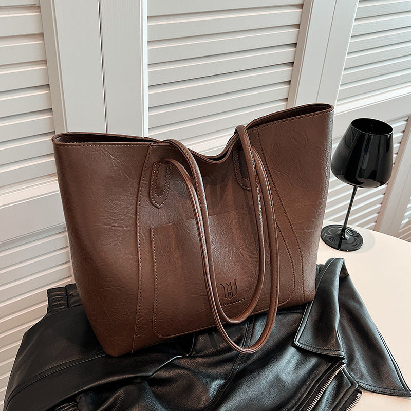 Casual Retro Shoulder Bag – Textured Commuter Tote