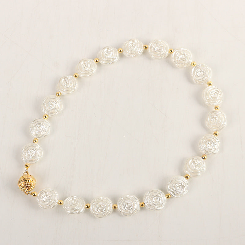 Unisex Pearl Chain Bracelet – Magnetic Snap Alloy Acrylic Design