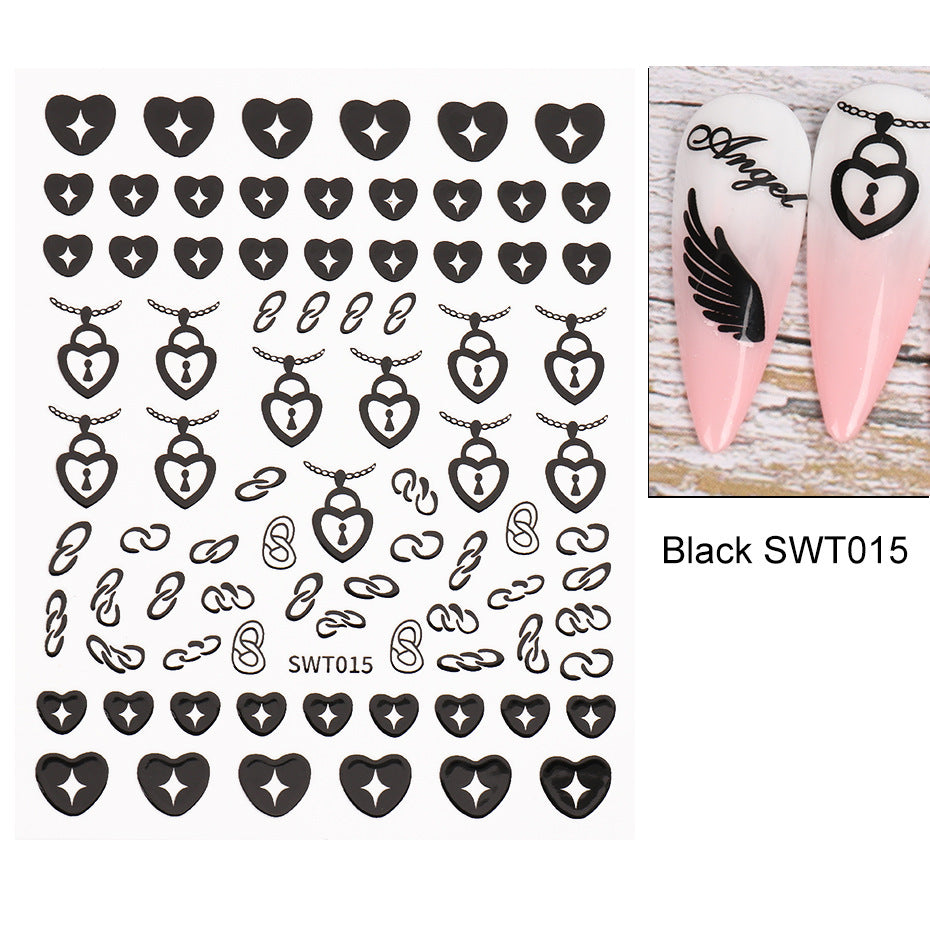 Silver Stamping Nail Sticker Wind Star Moon Heart-shape Lock Necklace