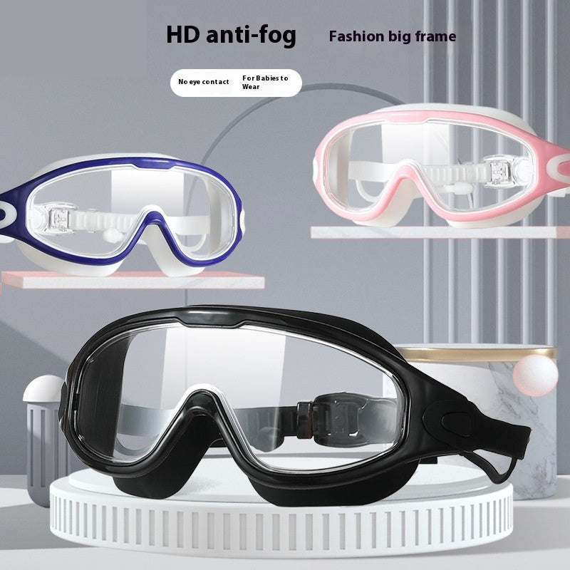 HD Waterproof Anti-fog Plating Swimming Goggles Plain Large Frame