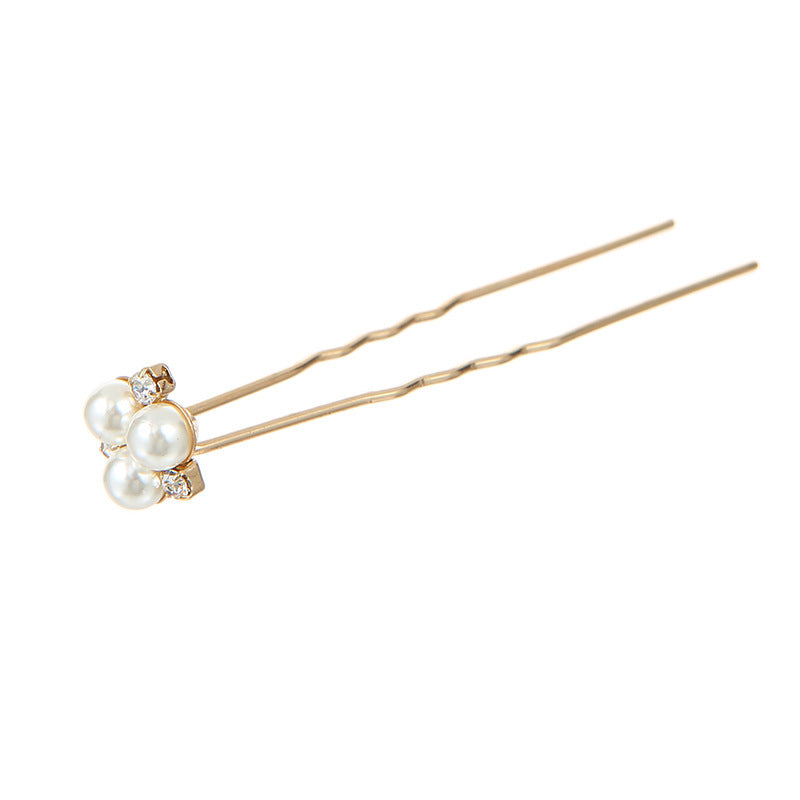 Korean Bride Handmade Pearl Crystal Hairpin Pin U-shaped Clip