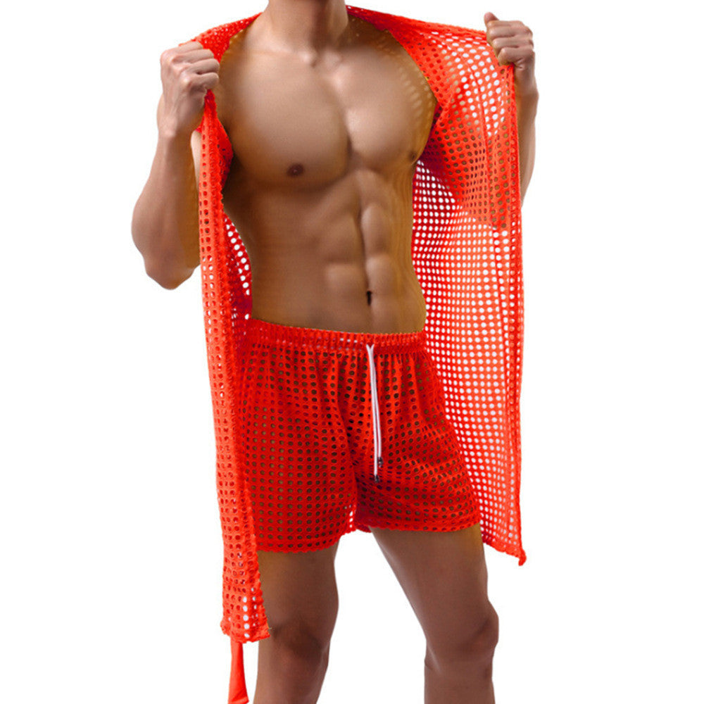 Men's Fashion Casual Loungewear Fishing Net Bathrobe