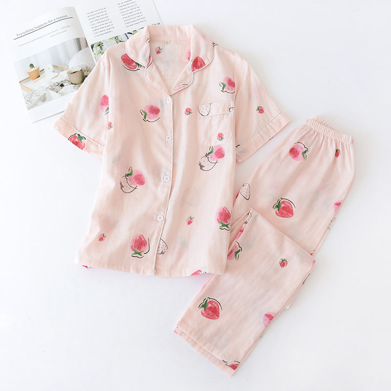 Pure Cotton Short Sleeved Pants, Gauze Home Clothing Set