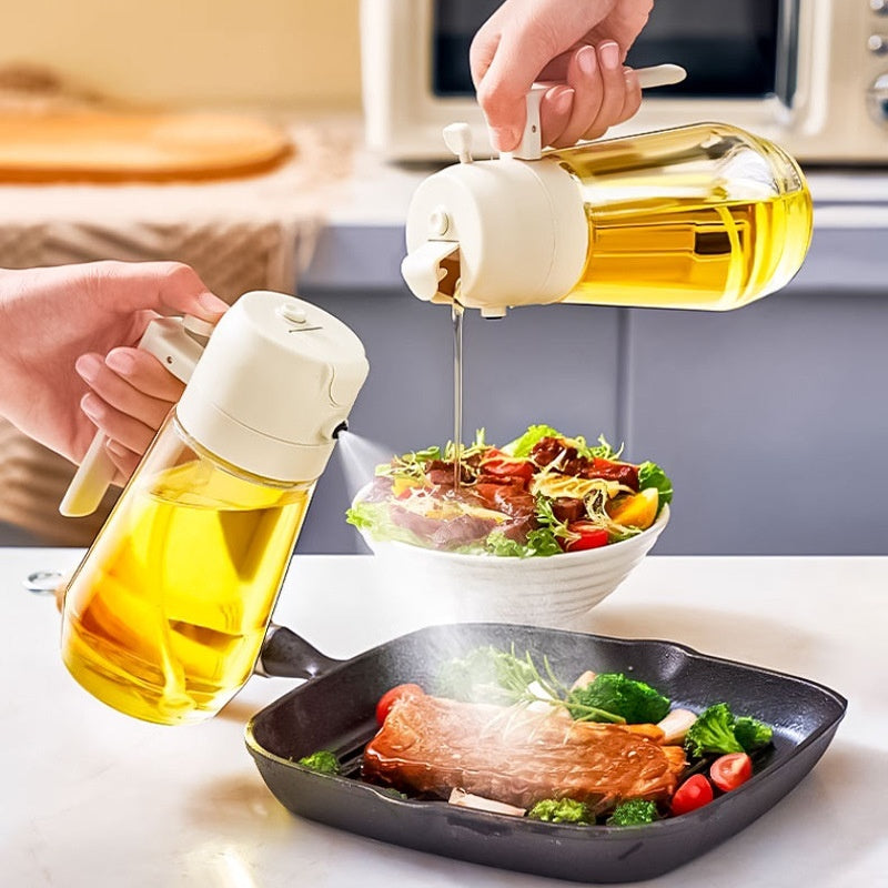 470ML 2-in-1 Olive Oil Sprayer & Dispenser – Glass Bottle for Cooking, BBQ, Air Fryer