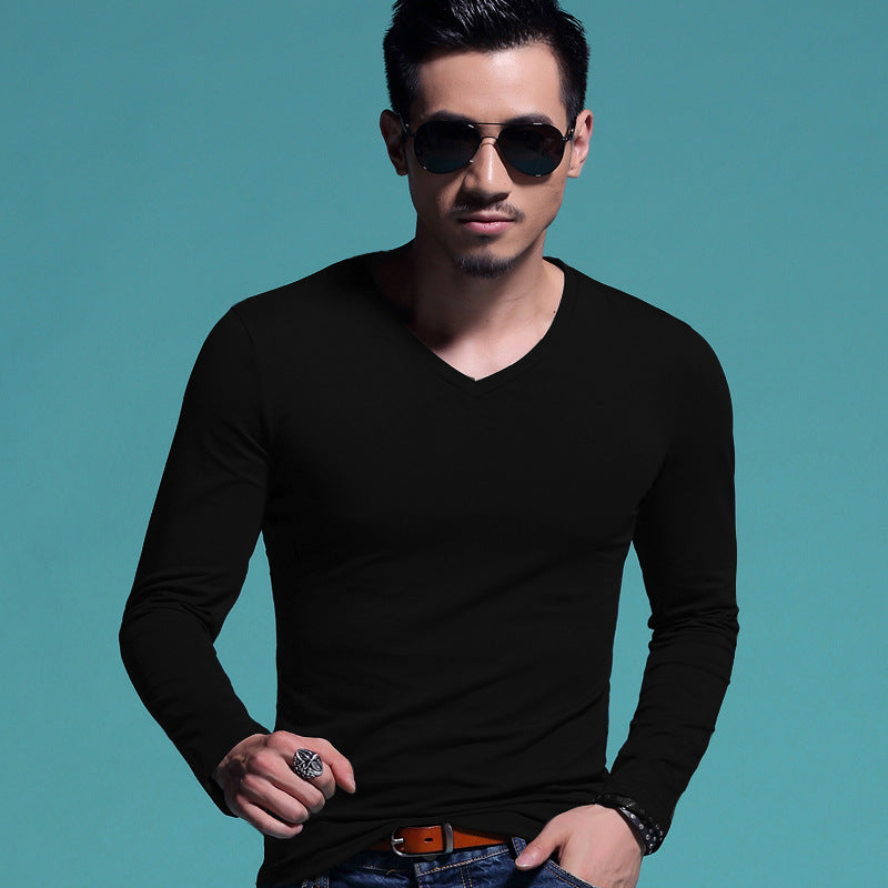 Men's Slim V-neck Bottoming Shirt Solid Color T-shirt