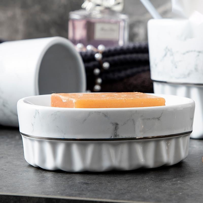 Simple Style Marble Ceramic Bathroom Set – Elegant Bath Accessories