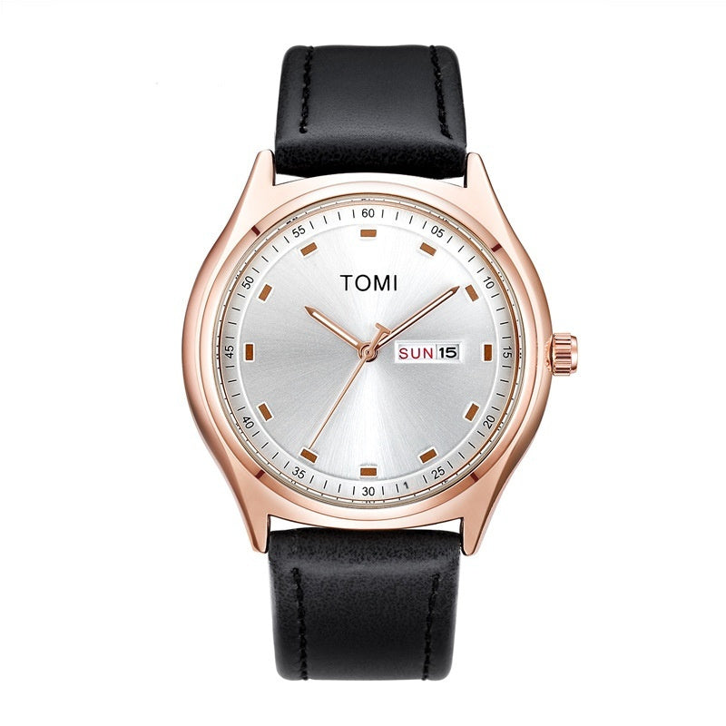 Fashion Simple Double Calendar Leather-belt Watch