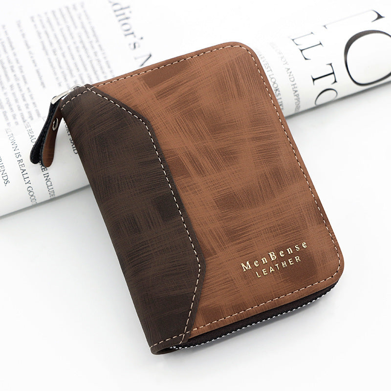 Frosted Mens PU Leather Short Chain Wallet Card Holder