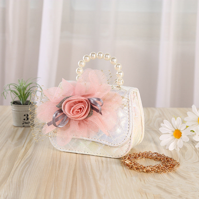 Flower Knitted Pearl Portable Diagonal Bag – Elegant Crossbody Purse