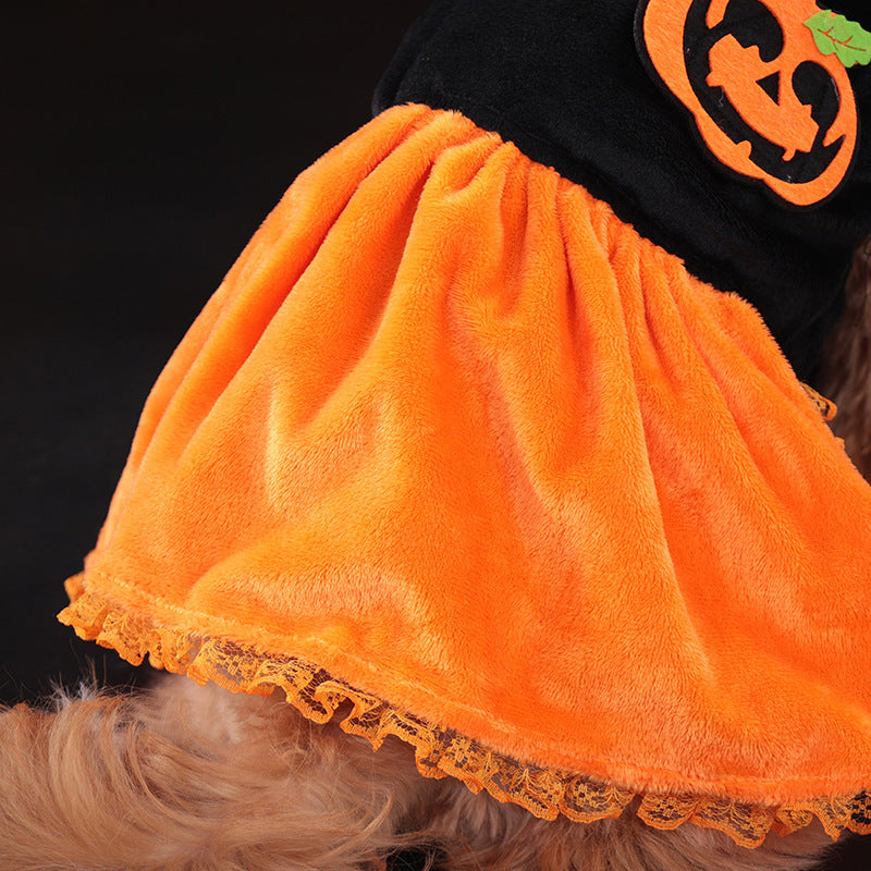 Halloween Pumpkin Pet Costume – Classic Skirt Outfit for Dogs and Cats