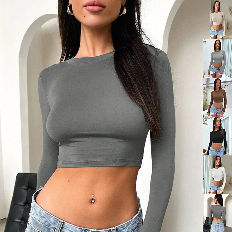 Women's Slim Fit Nylon Ultra Short Long Sleeve Tee