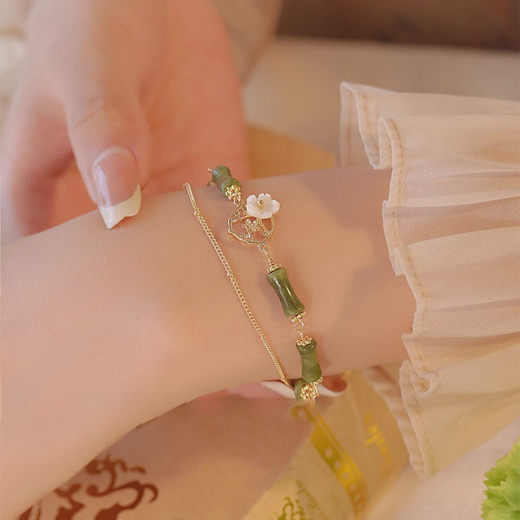 Natural Olivine Bracelet Chinese Double Layer Twin Bells Of Ireland