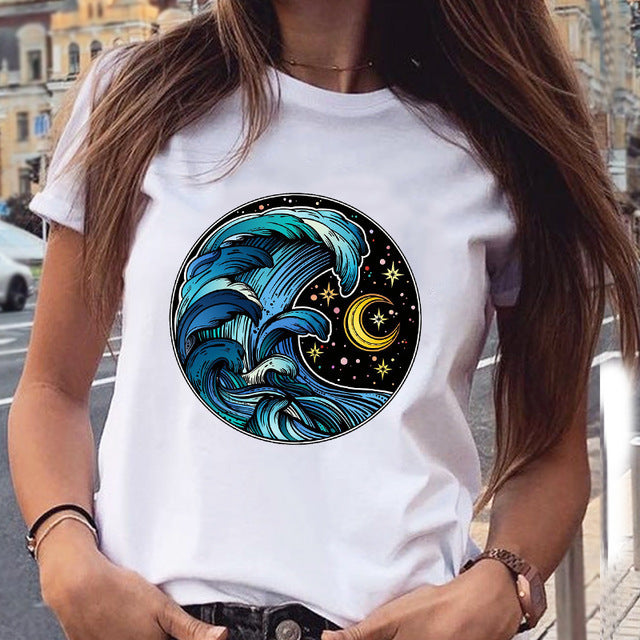 Foreign Trade New Red Wine Glass Electrocardiogram Printing Pattern Spot Short-Sleeved Shirt T-Shirt