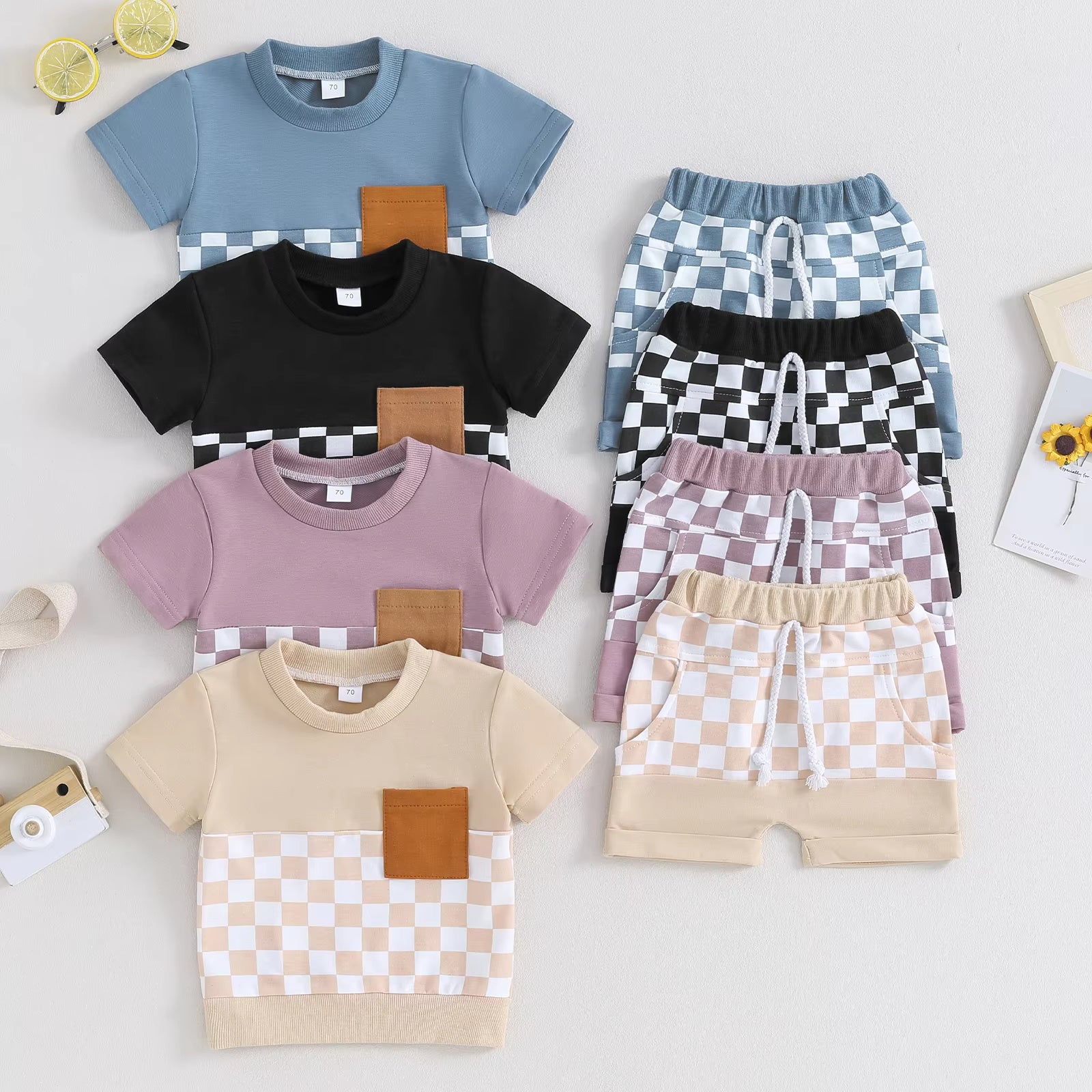 Fashion Personality Children's Shirt Plaid Shorts Suit
