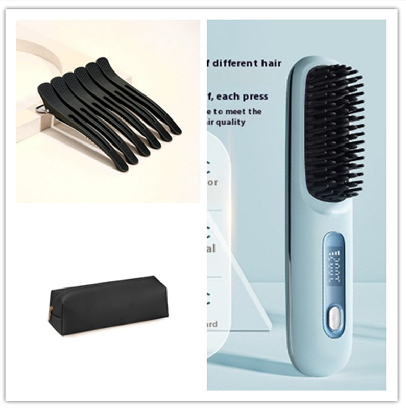 2-in-1 Wireless Hair Straightener Brush and Curler USB Rechargeable Fast Heating Comb
