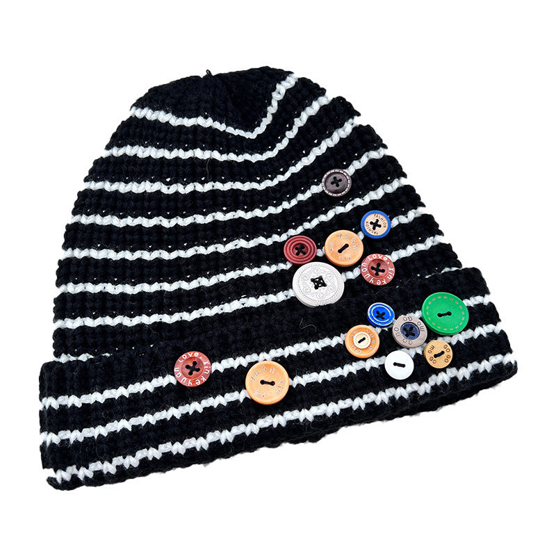 Autumn & Winter Buttons Knitted Hat – Warm Ear Protection, All-Match Cute Pile Heap Cap