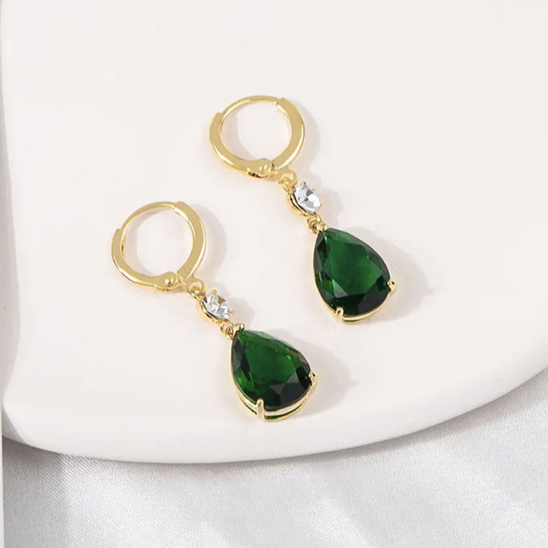 Unisex Geometric Teardrop Alloy Emerald Earrings Chic