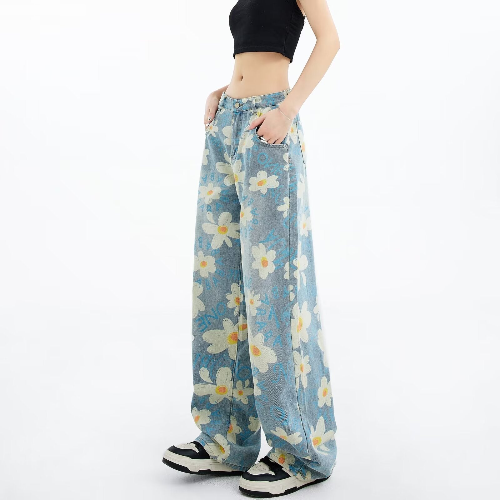 High Waist Wide Leg Casual Polyester Trousers – Women’s Loose Fit Non-Iron Pants
