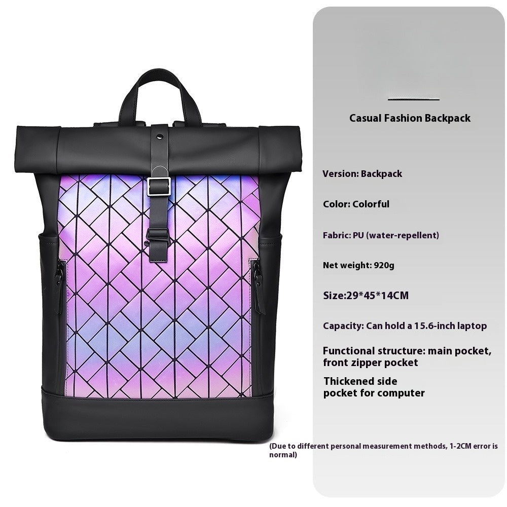 Men's Rugged Diamond Pattern Waterproof PU Laptop Backpack