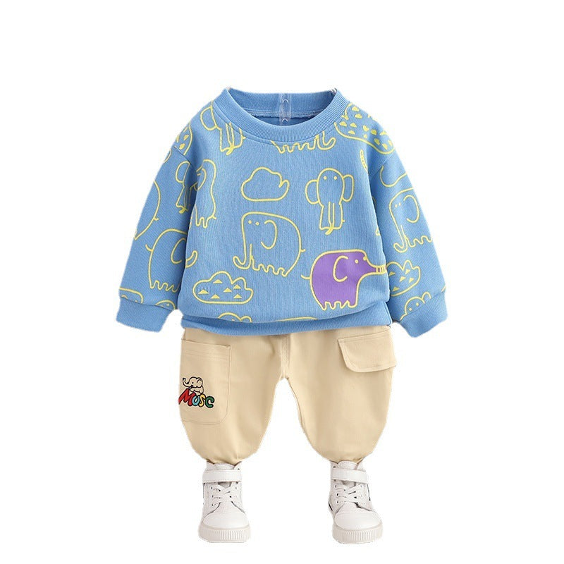 Long-sleeved Trousers And Hooded Sweater Baby Two-piece Suit
