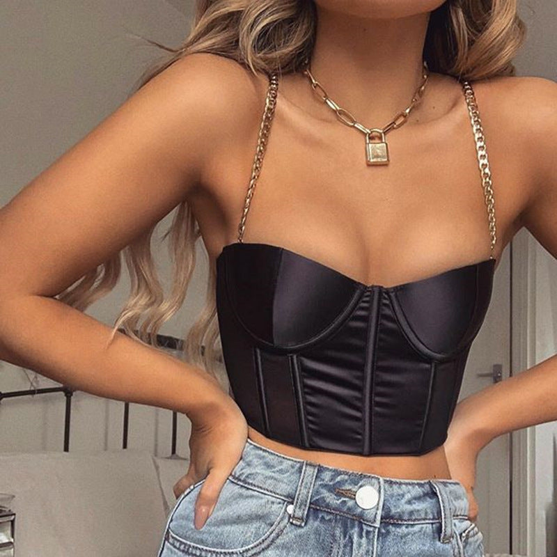 Women's Satin Cropped Slim Fit Camisole Top