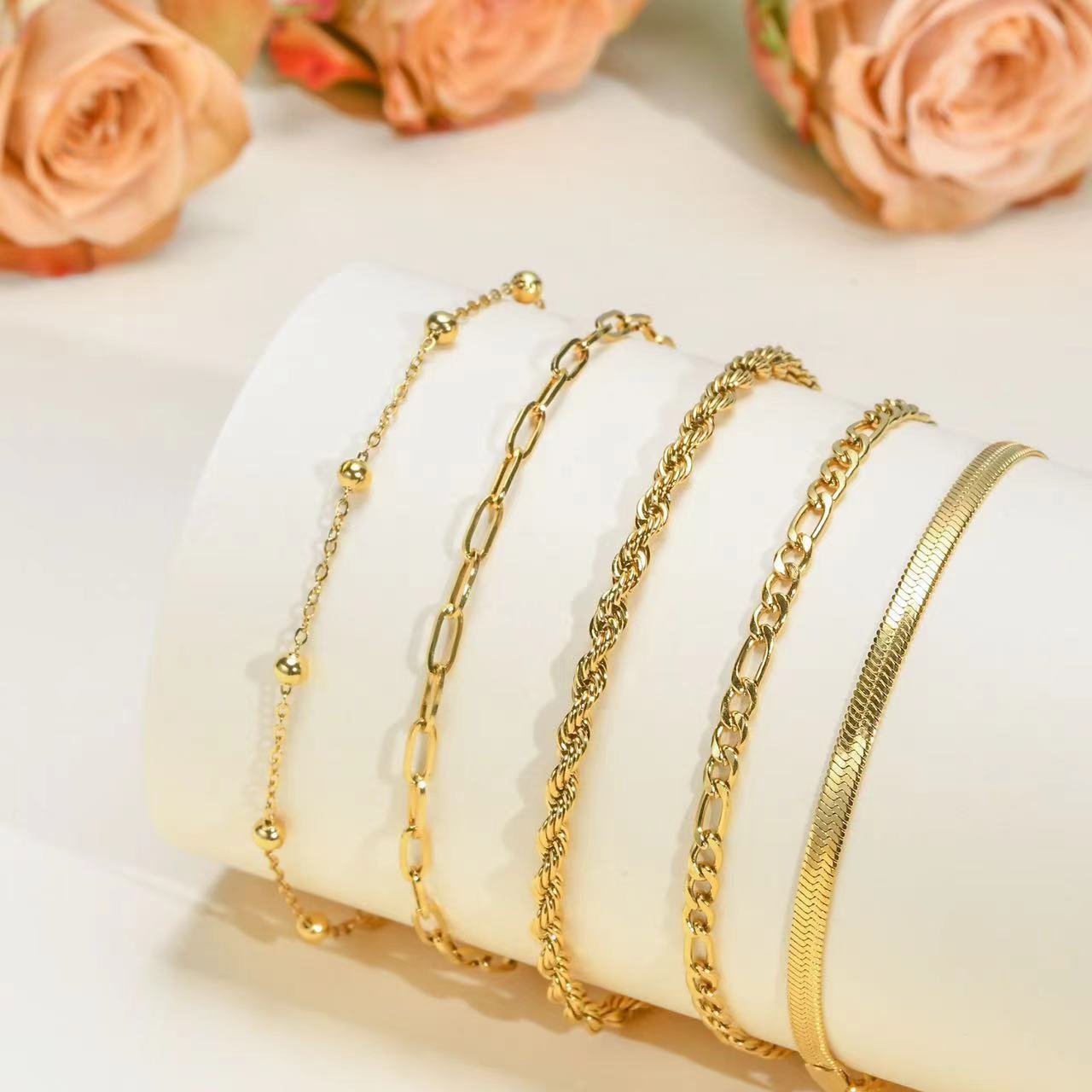 Minimalist Titanium Steel Bracelet Set – Unisex 5-Piece Jewelry