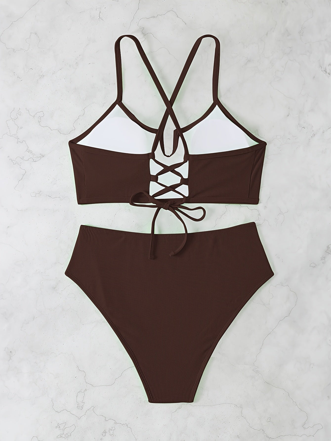 Retro Coffee Color Plus Size Polyester Swimsuit – Stylish & Comfortable