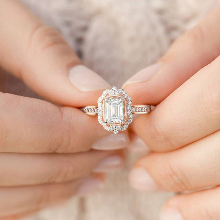 Elegant Rose Gold Plated Full Diamond Geometric Women’s Engagement Ring