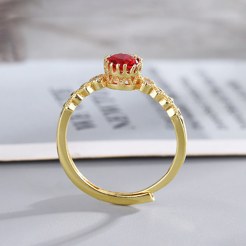 Women’s Adjustable Open Zircon Ring – Yellow Gold Plated Jewelry