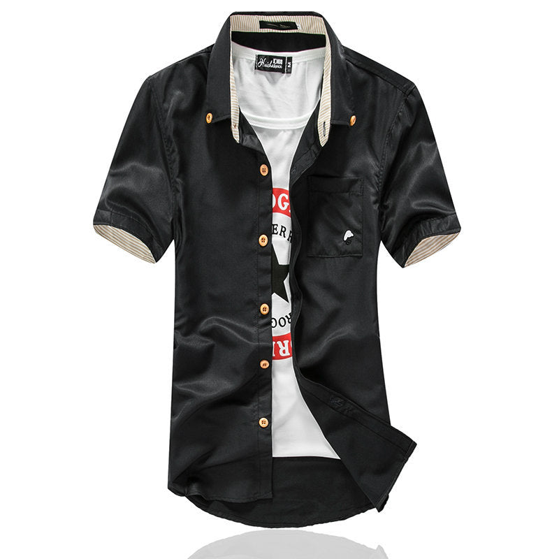 Men's Slim Fit Floral Embroidered Cotton Shirt Casual
