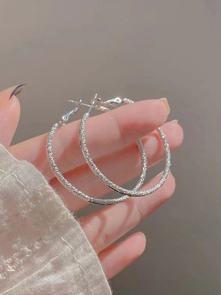 Silver Circle Female Starry Sky Hoop Earrings