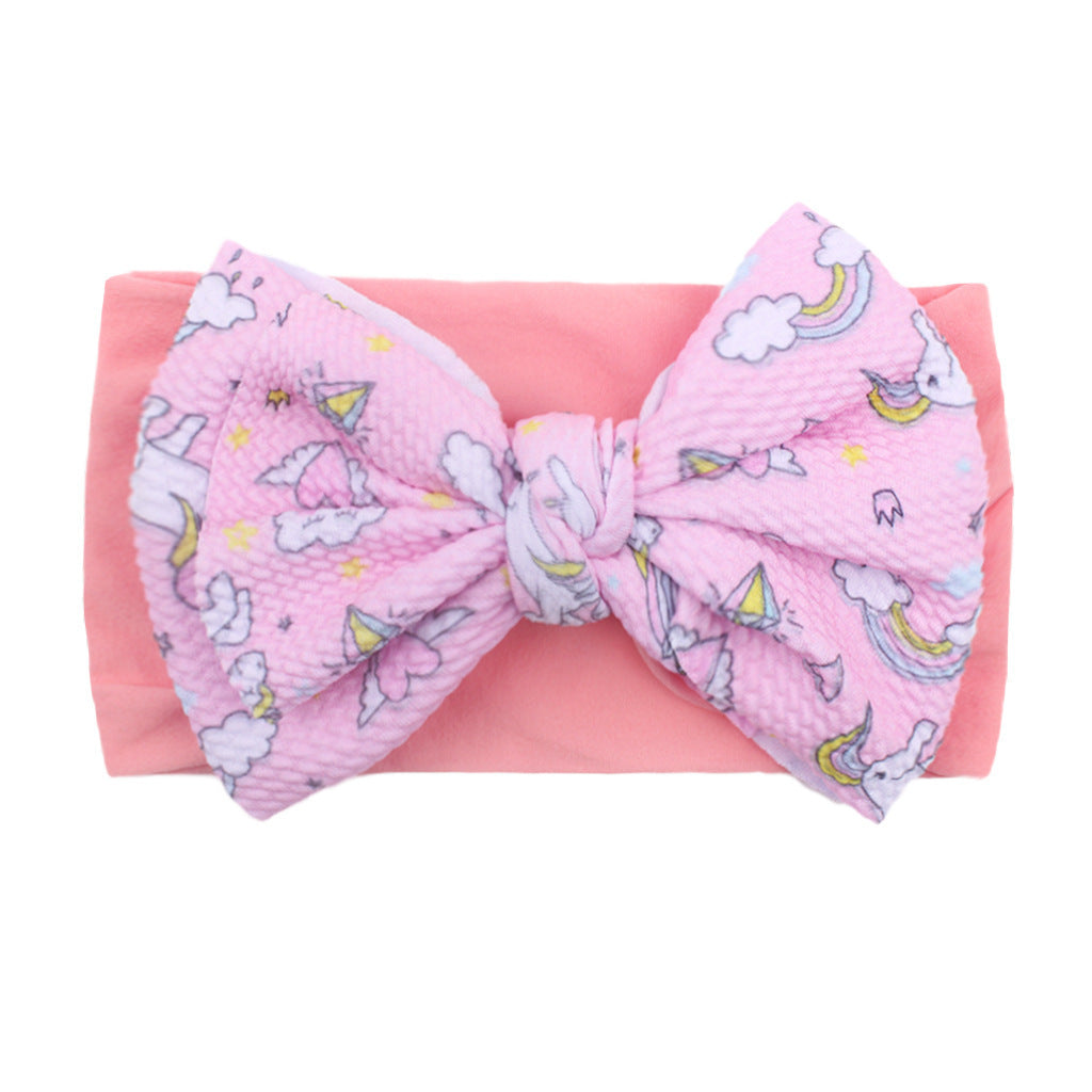 Nylon Bow Hair Band Baby Cute Soft Bow Printed Headband Baby Headscarf
