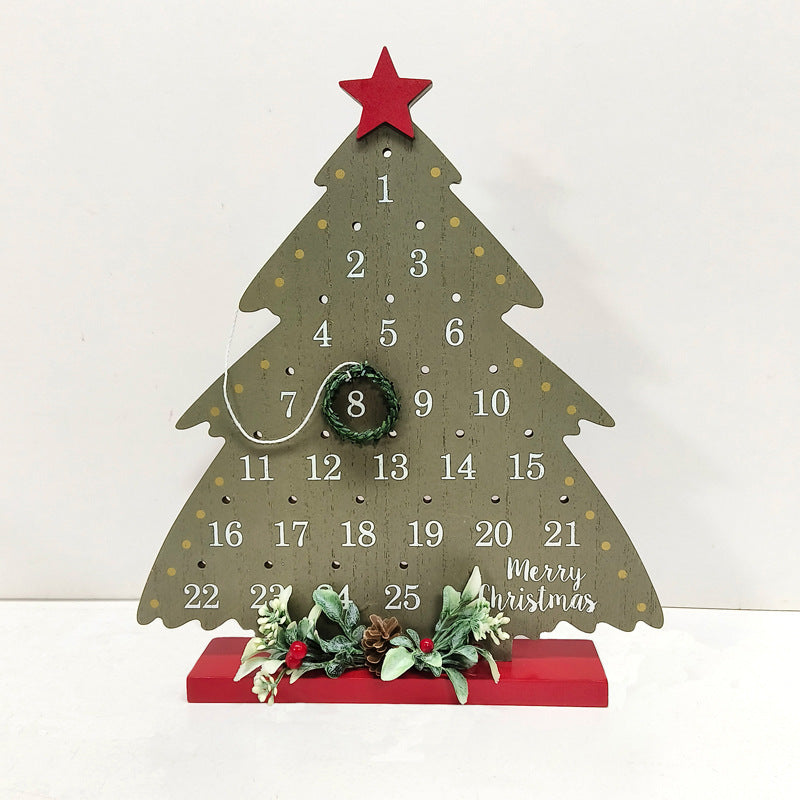 Christmas Decoration Small Tree Vine Ring Countdown Calendar Ornaments Wooden