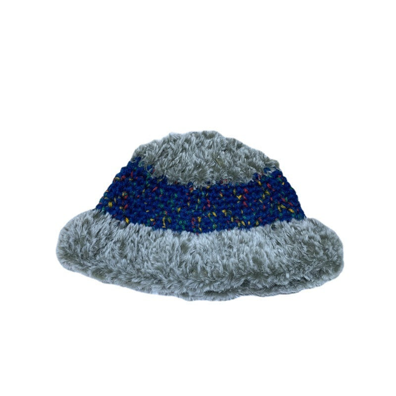 Korean-Style Plush Wool Wide-Brim Fisherman Hat with Dome Crown