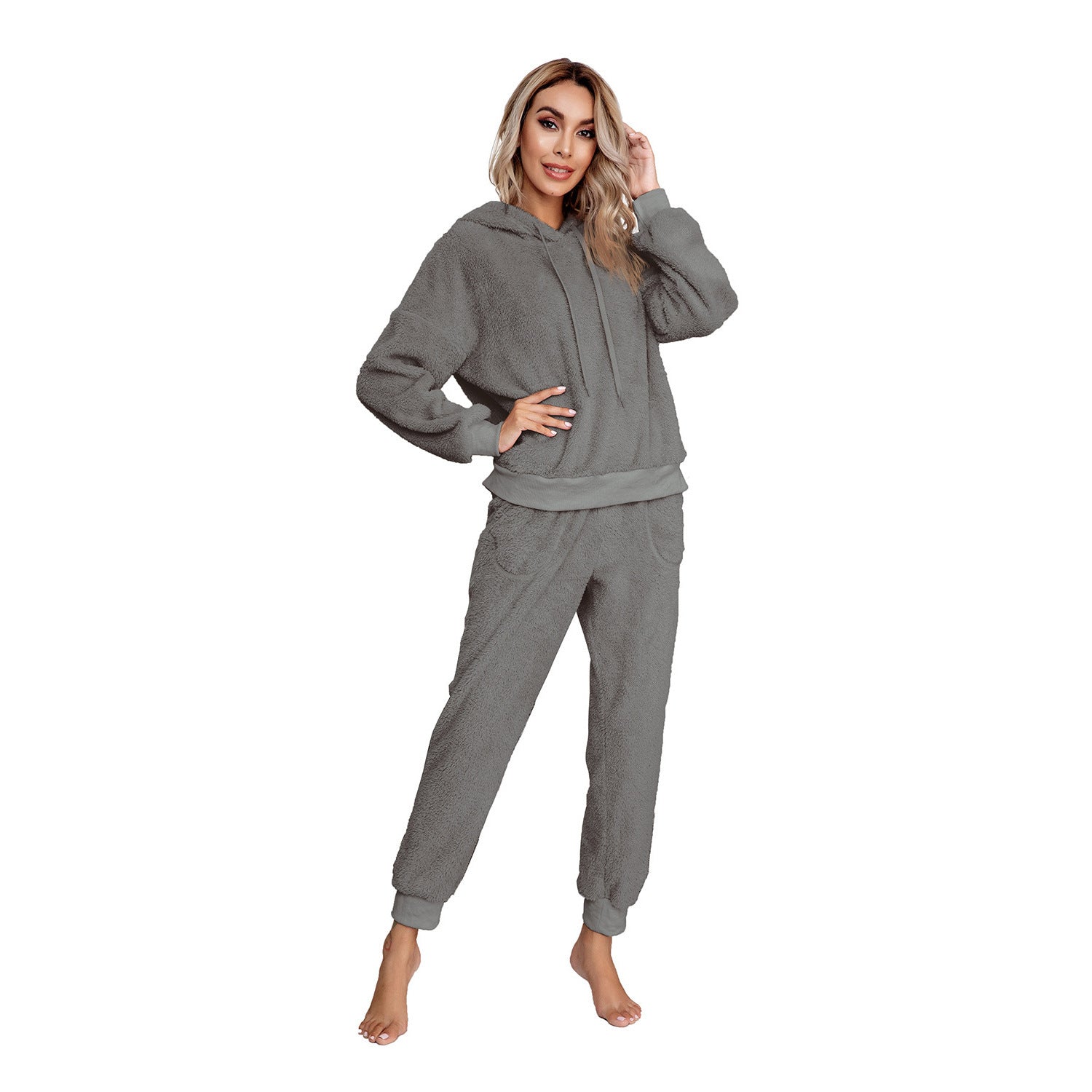Womens Hooded Double Faced Fleece Sweater Knitwear Relaxed