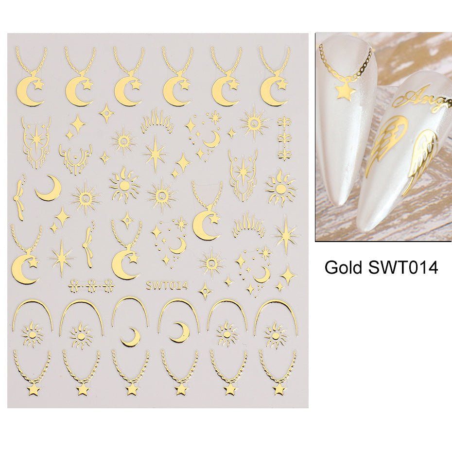 Silver Stamping Nail Sticker Wind Star Moon Heart-shape Lock Necklace