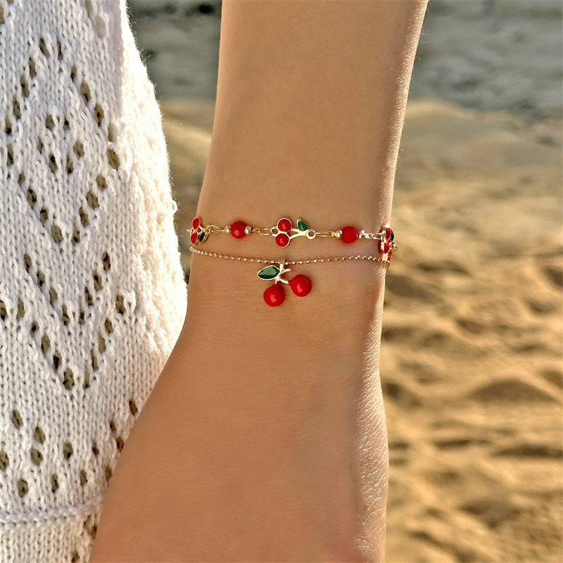 Red Cherry Fruit Necklace Bracelet Anklet Suit