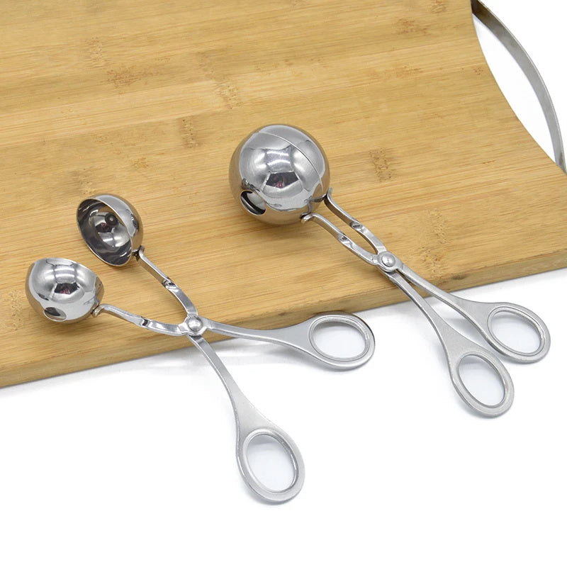 Stainless Steel Meatball Maker Tool – Fish, Meat & Rice Ball Mold with Clip Tongs