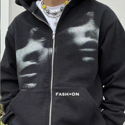 Unisex Y2K Zip Hoodie Korean Style Loose Fit Fleece