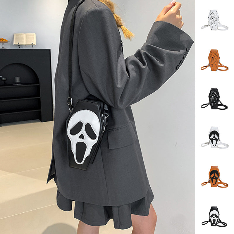 Halloween Coffin-Shaped Shoulder Bag – Gothic Spider Web Crossbody Messenger Purse