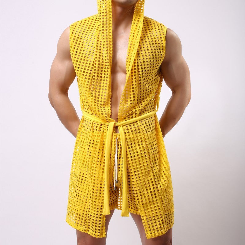 Men's Fashion Casual Loungewear Fishing Net Bathrobe