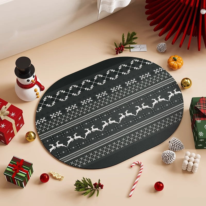 Christmas Diatom Ooze Oval Absorbent Floor Mat