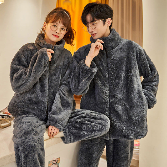 Couple Flannel Pajama Set – Plush Thickened Thermal Zipper Suit